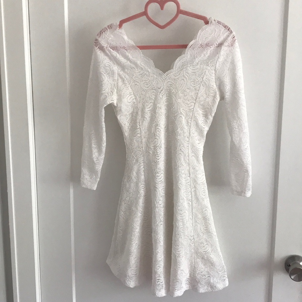 Short White Lace Fit and Flare Illusion Dress